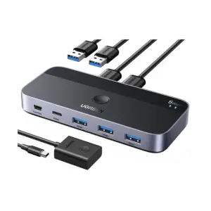 UGREEN CM662 (15705) Dual USB Male to Tri USB 3.0 & Type-C Female Gray Sharing Switch