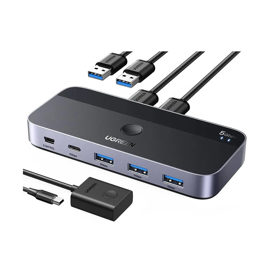 UGREEN CM662 (15705) Dual USB Male to Tri USB 3.0 & Type-C Female Gray Sharing Switch