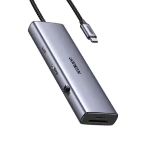 UGREEN CM498 (15600) Type-C Male to HDMI, VGA, Tri USB, LAN, SD, TF & Type-C Female Gray Multiport Converter