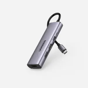 UGREEN CM512 (60515) Type-C Male to Dual USB 3.0, Type-C (PD), HDMI, MicroSD, TF & LAN Female Gray Multi-Interface HUB