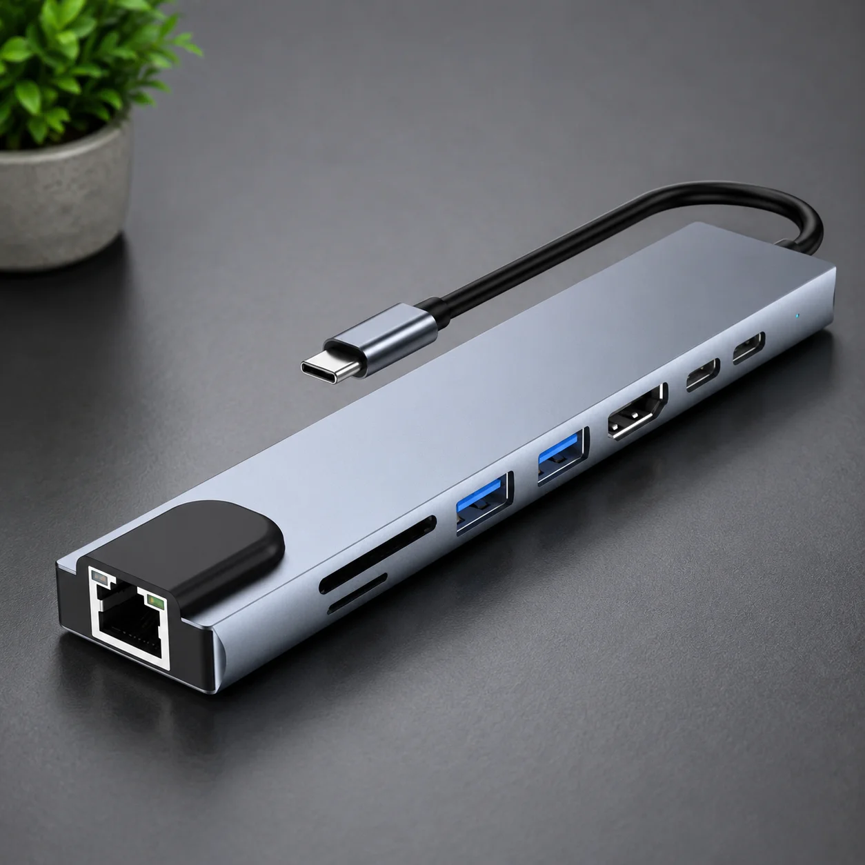 Multifunctional USB Type-C Hub 8 In 1 USB C Adapter With 4K HDMI 100W PD USB C Port USB 3.0 RJ45 Ethernet SD TF Card Reader Docking Station For MacBook Pro Air USB C Laptops And More